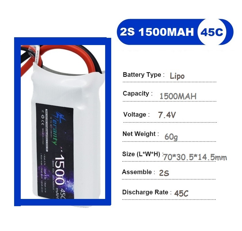2PCS 7.4V Lipo 2S Battery 1500 - огляд і ціна Drone Racing Battery
